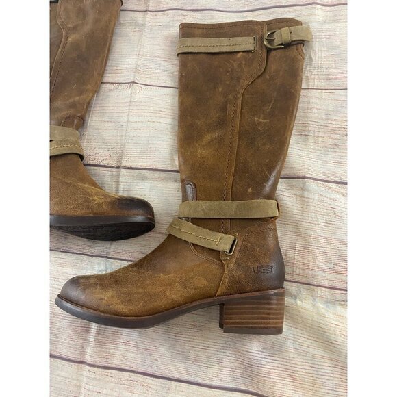 UGG Australia Women's Darcie Tall Riding Brown Distressed Boots - 7.5 - Picture 2 of 13